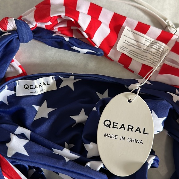 Qearal | NWT American Flag Red White Blue Cut Out Wrap Around Swimsuit | Size M - Picture 7 of 10